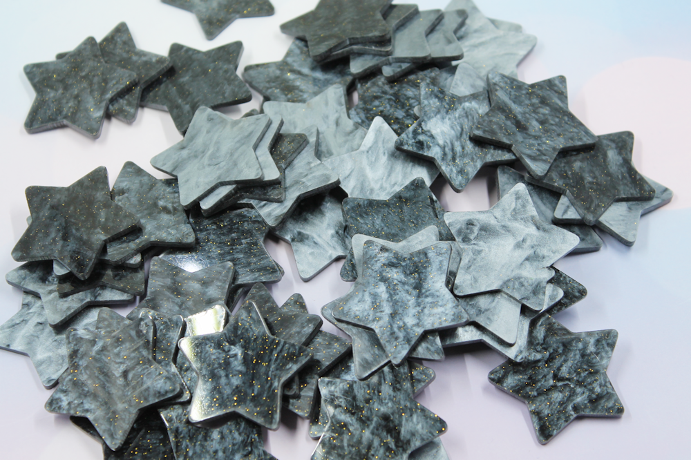 Pewter Glitter Pearl Star Resin Slab - S29