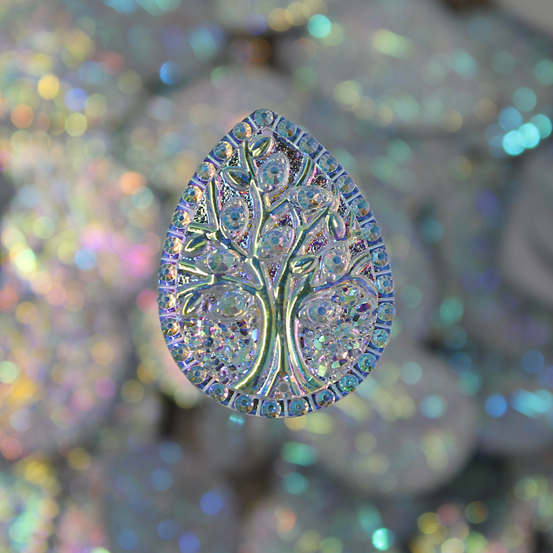 Clear AB Tear Drop Tree Of Life resin sew on Gems - S75