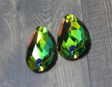 17x28mm  (1 pr) Rainbow Volcano Glass Teardrop Rhinestone - C139