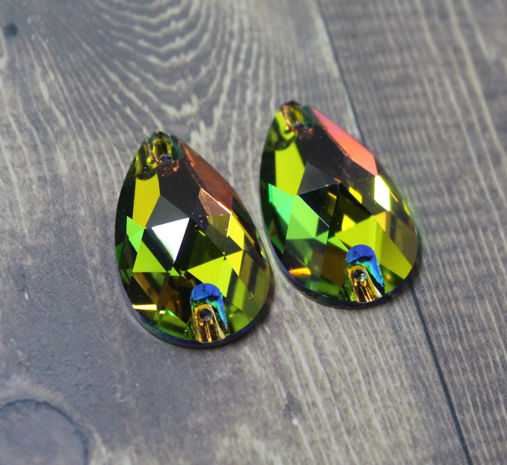 17x28mm  (1 pr) Rainbow Volcano Glass Teardrop Rhinestone - C139