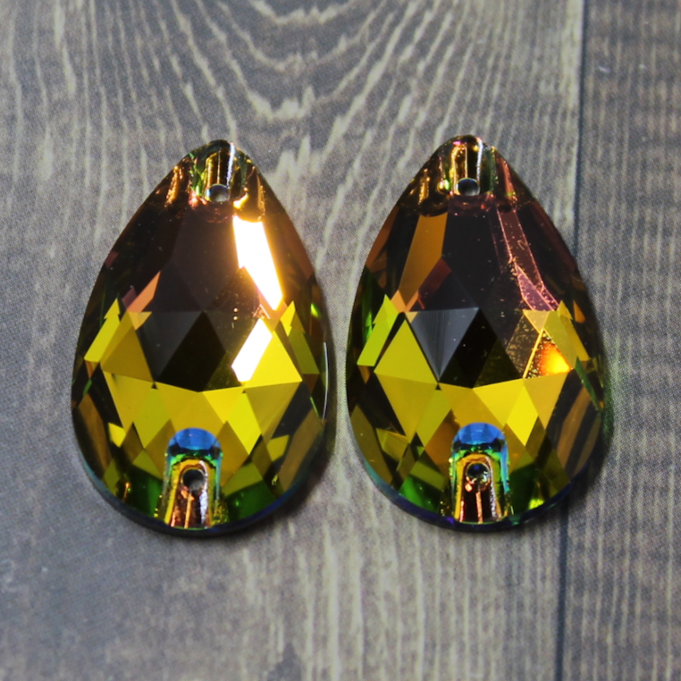 17x28mm  (1 pr) Rainbow Volcano Glass Teardrop Rhinestone - C139