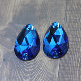 17x28mm  (1 pr) Blue Zircon Glass Teardrop Rhinestone - C145