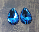 17x28mm  (1 pr) Blue Zircon Glass Teardrop Rhinestone - C145